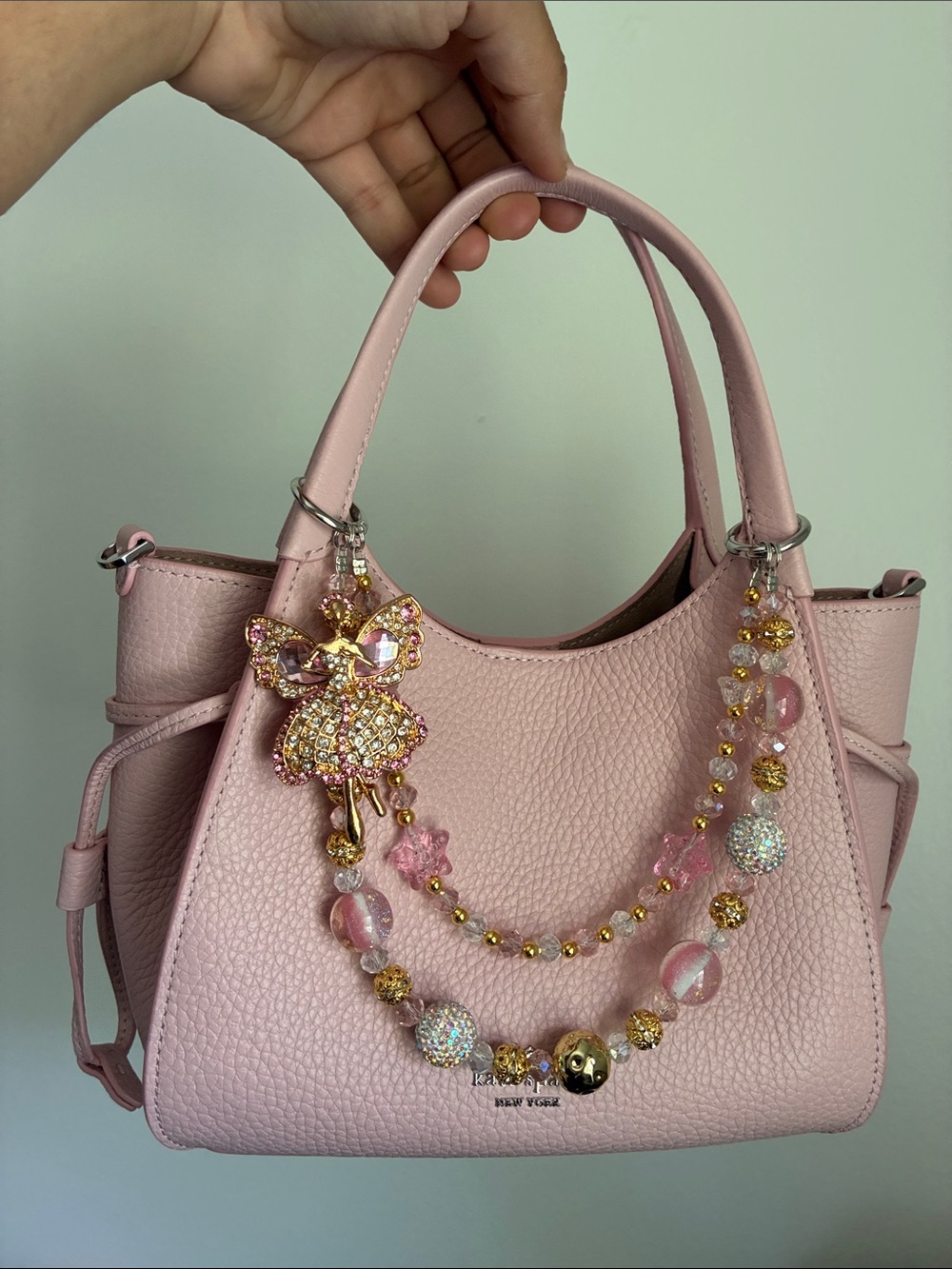 Pink Crystal Ballet Girl Charm Keychain Bag Chain